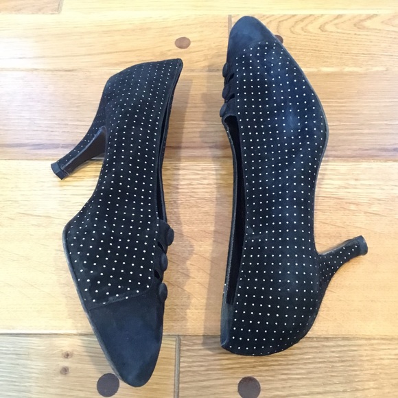 Vintage Charles David Black Polka Dot Suede Pumps - Picture 7 of 8